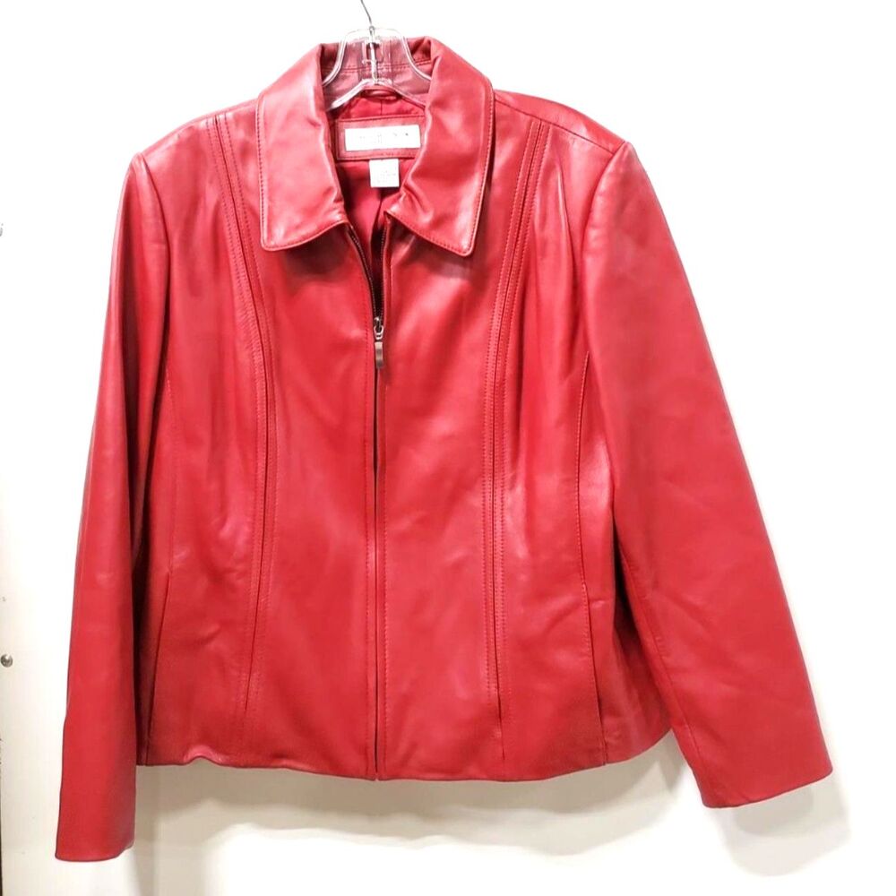 Preston & York | Red Genuine Lambskin Leather Full-Zip Jacket | Women's PL